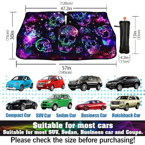Neon Skull Butterflies Car Windshield Sunshade Umbrella Retractable Sun Shade for Car Upgraded Umbrella Front Window Sun Shade Cover UV Blocks Heat Insulation Sunshades (One Size / Style3)