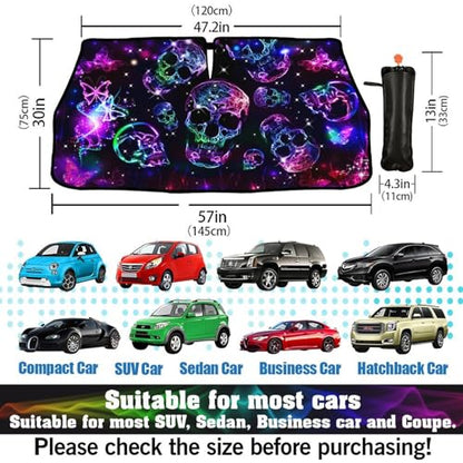 Neon Skull Butterflies Car Windshield Sunshade Umbrella Retractable Sun Shade for Car Upgraded Umbrella Front Window Sun Shade Cover UV Blocks Heat Insulation Sunshades (One Size / Style3)