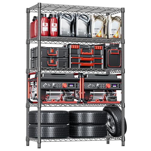 5 Tier Heavy Duty Metal Storage Shelving Unit (5 Tier, 17.7" D x 47.2" W x 72.3" H / Black)