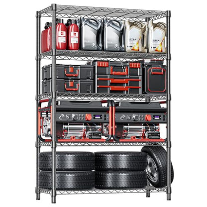 5 Tier Heavy Duty Metal Storage Shelving Unit (5 Tier, 17.7" D x 47.2" W x 72.3" H / Black)
