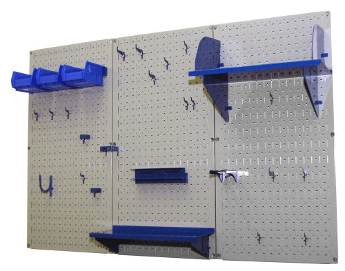 Pegboard Organizer 4 ft. Metal Pegboard Standard Tool Storage Kit with Gray Toolboard and Blue Accessories (Gray Pegboard with Blue Accessories)