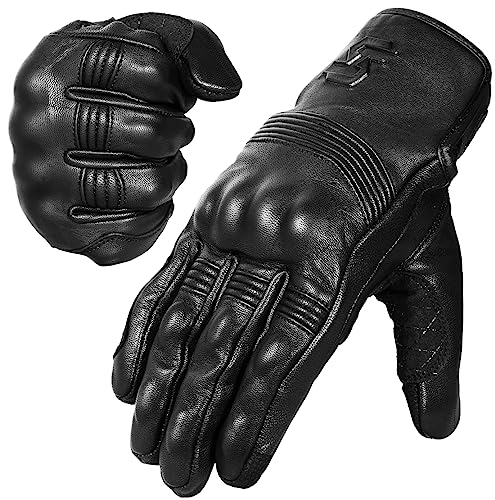 Leather Motorcycle Gloves for Men and Women (Medium / Un-Perforated)