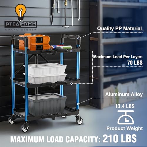 3 Tier Collapsible Utility Cart (Black/Glossy Blue)