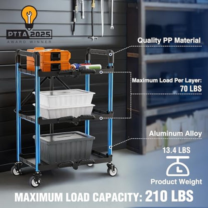 3 Tier Collapsible Utility Cart (Black/Glossy Blue)