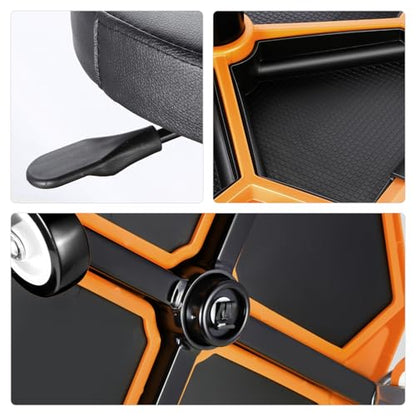 Adjustable Height Pneumatic Garage Seat Rolling Mechanic Stool with Tool Tray Storage (Orange)