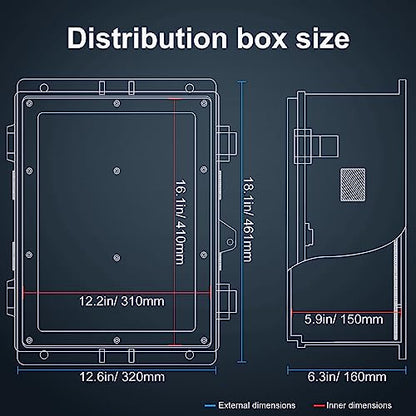 Outdoor Electrical Junction Box with High Power Outlet (18.1"H x 12.6"L x 6.3"W & Outlet)