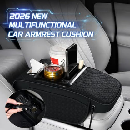 Car Center Console Armrest Cushion with USB& Type (Beige)