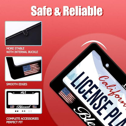 Blessed American Flag Pray Stainless Steel License Plate Frame for US Cars (Blessed)