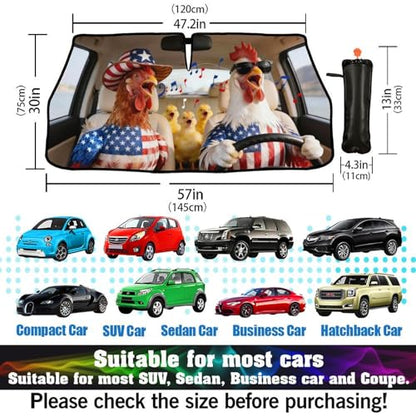 American Flag Chicken Car Windshield Sunshade Umbrella Funny Rooster Singing Sun Shade for Car Windshield Umbrella Upgraded Sunshades Blocks UV & Heat Front Window Shades for SUV Sedan Auto (One Size / Style22)