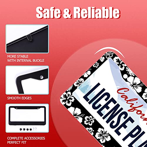 Hibiscus Hawaii Flowers License Plate Frames Floral License Plate Holder (Black White Hibiscus)