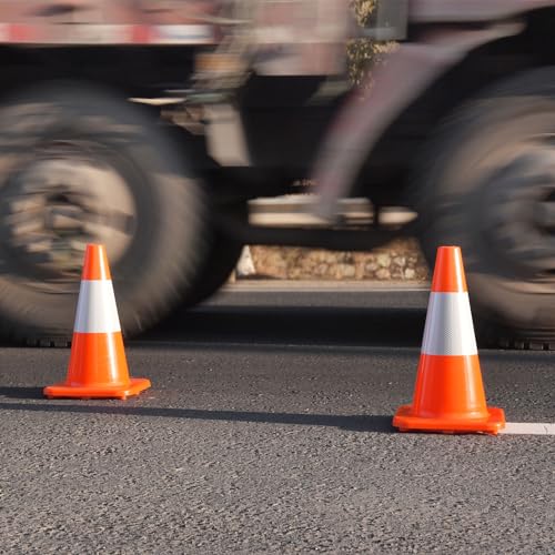Overall Fluorescent Orange Red Integrated Traffic Cones (18"-Medium 8 Pack)