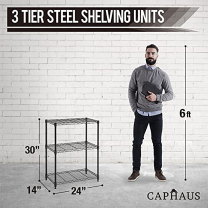 3/4/5-Tier Adjustable Height Wire Shelving Unit, Metal Steel Storage Shelve, Rack Shelving, Garage Shelving Storage Organizer, Utility Storage Shelf, 3-Tier Without Wheels, Black (3-tier / No Wheel)