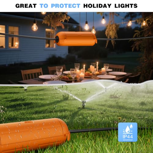 3 Pack] Flemoon Outdoor Extension Cord Safety Cover with Waterproof Seal (Orange / Small Box: 5.3" L x 2" W x 2" H)