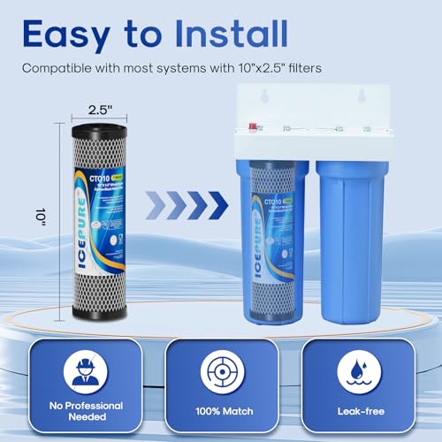 1 Micron 2.5" x 10" CTO Carbon Whole House Water Filter 3 Pack (3 Count (Pack of 1) / Activated Carbon)