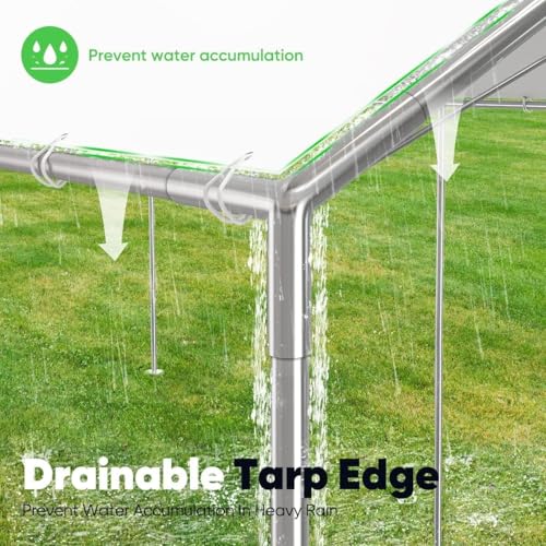 10x20 ft Heavy Duty Car Canopy Galvanized Frame Carport Outdoor Party Tent Boat Shelter with 3 Reinforced Steel Cables (White / 10'x20')