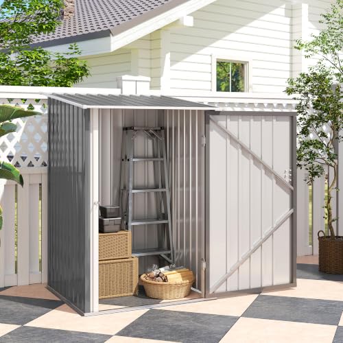 3.3' x 3.4' Outdoor Storage Shed Sloping Roof Lockable Door Gray (Gray / 3.3' x 3.4')