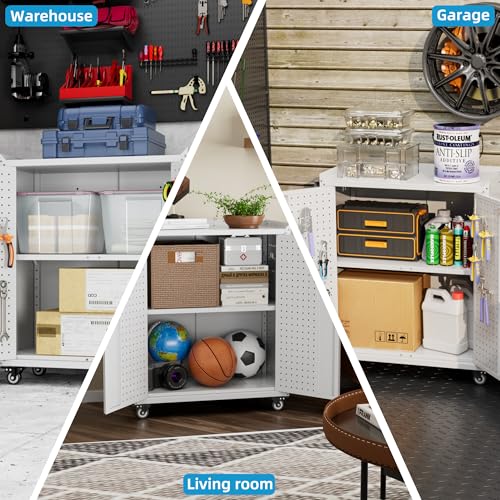 Rolling Storage Cabinet with 2 Doors and 2 Drawers (White / 15.2"D x 30"W x 71.2"H)