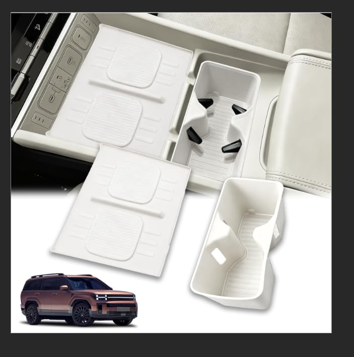 2Pcs Cup Holder Insert and Charging Mat for 2024 (For Santa Fe 2024-2026 2pcs White)