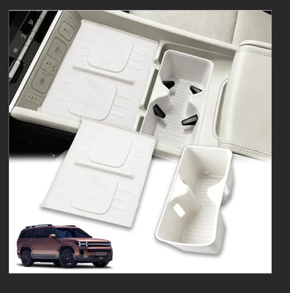 2Pcs Cup Holder Insert and Charging Mat for 2024 (For Santa Fe 2024-2026 2pcs White)