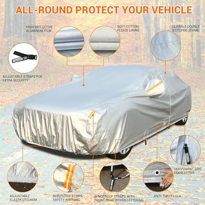 Car Cover Waterproof All Weather (Light Silver / 3XXL+: for Sedan (Length 201"-210"))