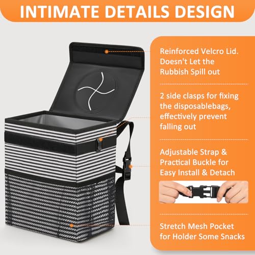 Car Trash Can with Lid Leak Proof Car Accessories for Women (2.2 Gallons / Stripe)