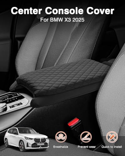 Custom for 2026 2025 BMW X3 Center Console Cover Armrest Cover for BMW X3 Arm Rest Cushion Pad Leather Middle Console Cover Armrest Seat Box Protector BMW X3 Accessories Anti (Size for BMW X3 2025-2026)