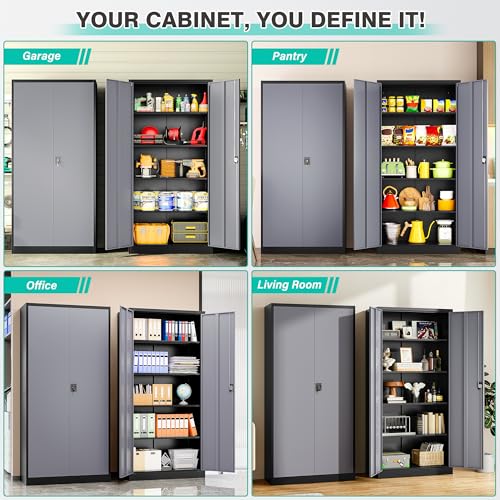 Wide & Deep Metal Storage Cabinet with Lock & Adjustable Shelves (72"H x 36"W x 18"D / Black Gray)