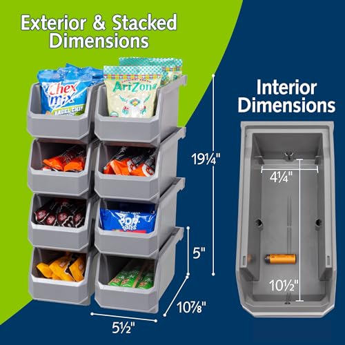 Medium Stackable Plastic Storage Bins (Grey / Medium, 8-Pack)