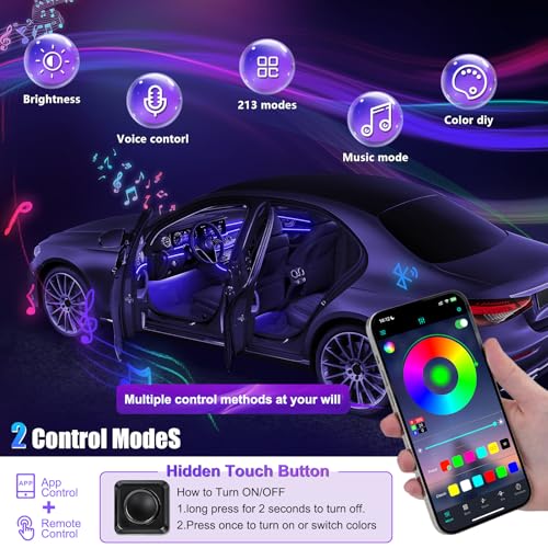 Acrylic Interior Car LED Strip Light with Wireless APP (RGB color 18 in 1)