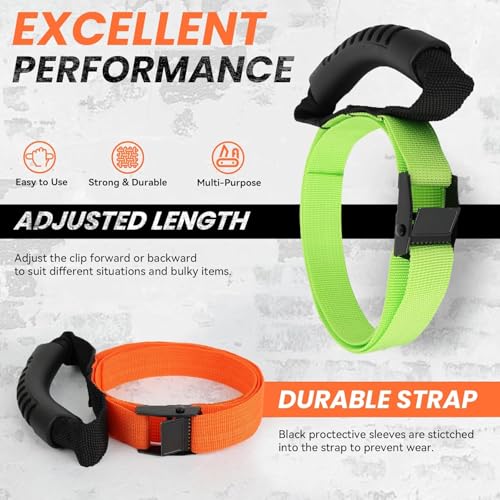 Heavy Duty Storage Straps with Handle and Easy Adjustable Steel Black Lock Slider Buckles (2 Pack)