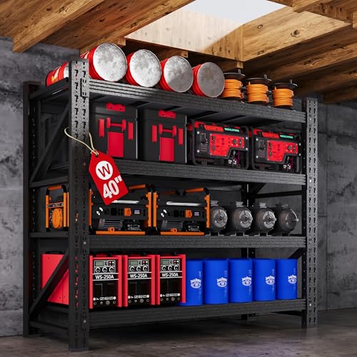 40” Wide Heavy Duty Metal Garage Shelving (Matte Black / 40"Wx20"Dx60"H)