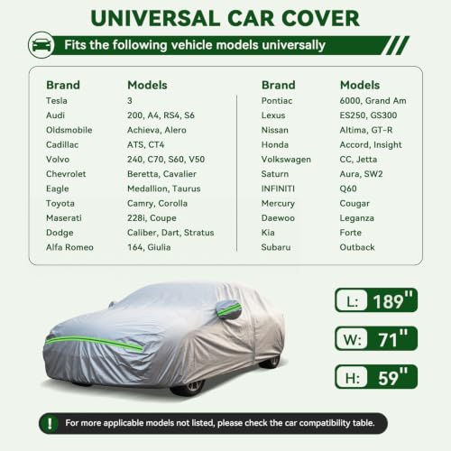6 Layers Premium Sedan Car Cover Waterproof All Weather Weatherproof UV Sun Protection Snow Dust Storm Resistant Outdoor Exterior Custom Form (Silver Car Cover / K2 - Sedan -（Fits size 178"-189"）)