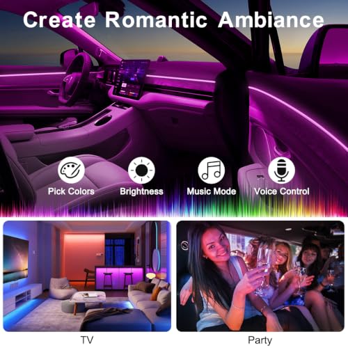 Interior Car LED Strip Lights APP Control (236 Inches Fiber Optic)