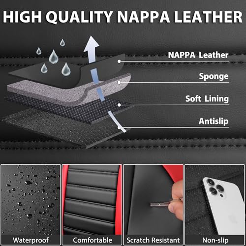 Nappa Leather Car Seat Covers Front Seats (Black Red / Front Seats)