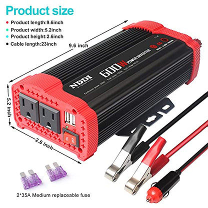 600W Car Power Inverter 12V DC to 110V AC Converter (600W Red)