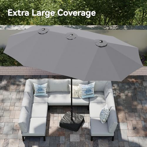 15ft Large Outdoor Patio Umbrella with Base Included (Light Gray)