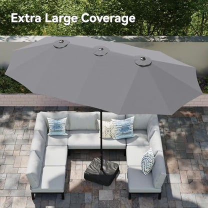 15ft Large Outdoor Patio Umbrella with Base Included (Light Gray)