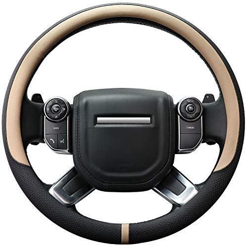 Breathable Car Steering Wheel Cover 16 inch Auto Universal Leather Wrap Non (A-Beige / L (15.5"-16"))