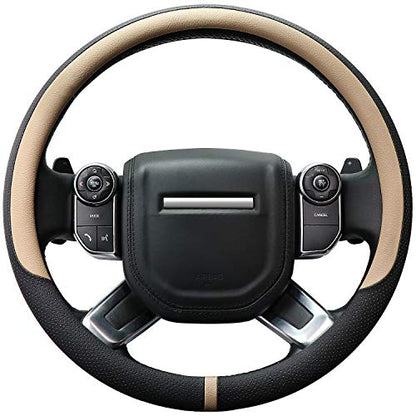 Breathable Car Steering Wheel Cover 16 inch Auto Universal Leather Wrap Non (A-Beige / L (15.5"-16"))