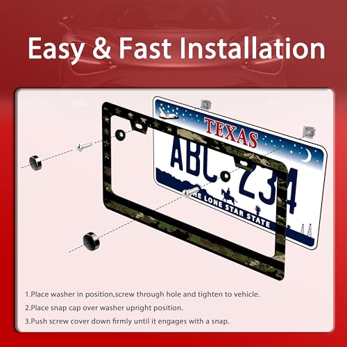 Camo American Flag License Plate Frame Stainless Steel US License Holder (Camo and American Flag)