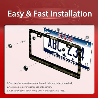 Camo American Flag License Plate Frame Stainless Steel US License Holder (Camo and American Flag)