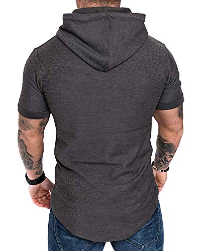 Mens Fashion Hoodies Sport Pullover Solid Color Shirt Workout Lightweight Tops Dark Grey Large (Large / Dark Grey1)