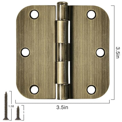 Rounded Door Hinges 3.5" X 3 1 (Antique Brass-Rounded / 3 Pack-no squeak)