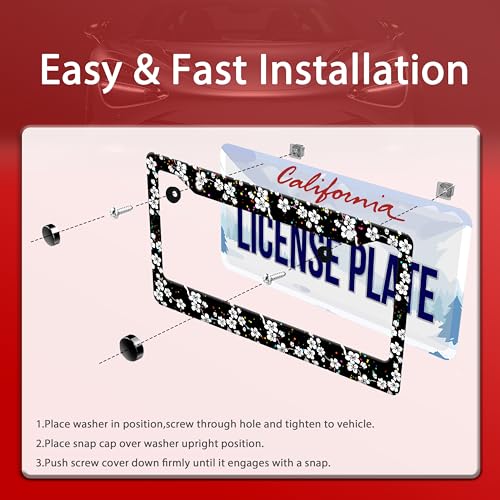White Cherry Blossoms License Plate Frame Stainless Steel with Screws (Cherry Blossoms)