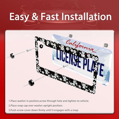 White Cherry Blossoms License Plate Frame Stainless Steel with Screws (Cherry Blossoms)
