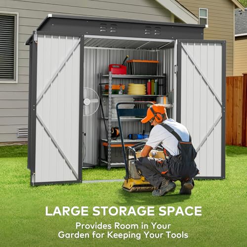 6x4 FT Outdoor Shed (Dark Gray / 6' x 4' FT/Sloped-roof)