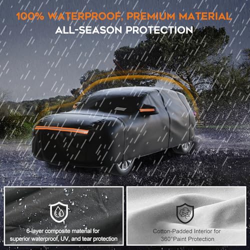 Heavy Duty SUV Car Cover Waterproof All Weather for Automobiles (Black / Fit SUV-Length (Up To 189"))