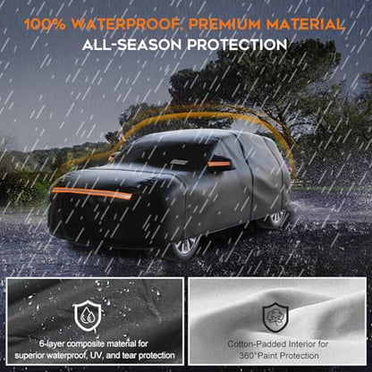 Heavy Duty SUV Car Cover Waterproof All Weather for Automobiles (Black / Fit SUV-Length (Up To 189"))