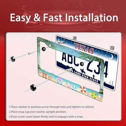 Beach Flip Flops Stainless Steel License Plate Frame for US Cars Decor (Beach Flip Flops)