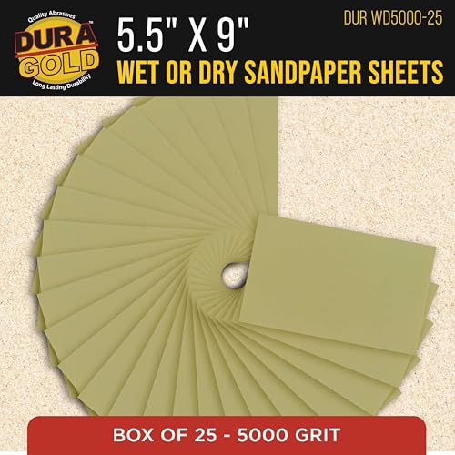 5-1/2" x 9" Wet or Dry Sandpaper Sheets, 5000 Grit, Box of 25 (5000-Grit)